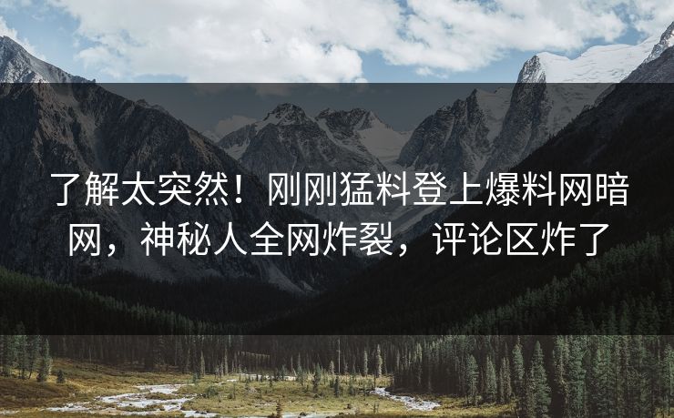 了解太突然!刚刚猛料登上爆料网暗网,神秘人全网炸裂,评论区炸了