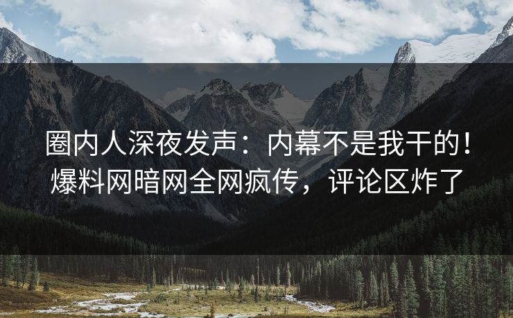 圈内人深夜发声：内幕不是我干的！爆料网暗网全网疯传，评论区炸了