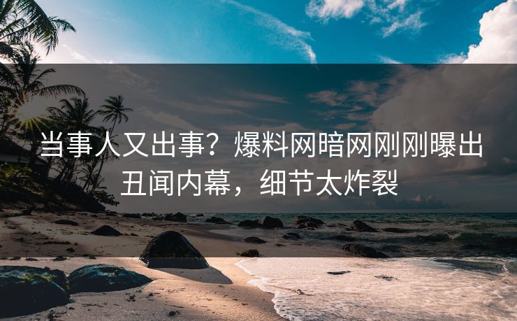 当事人又出事?爆料网暗网刚刚曝出丑闻内幕,细节太炸裂