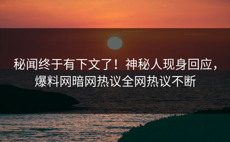 秘闻终于有下文了！神秘人现身回应，爆料网暗网热议全网热议不断