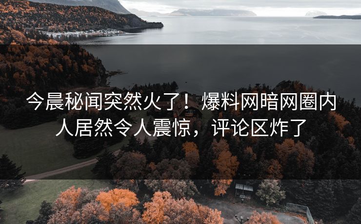今晨秘闻突然火了!爆料网暗网圈内人居然令人震惊,评论区炸了