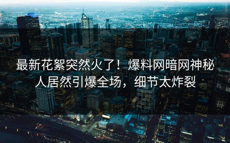 最新花絮突然火了！爆料网暗网神秘人居然引爆全场，细节太炸裂